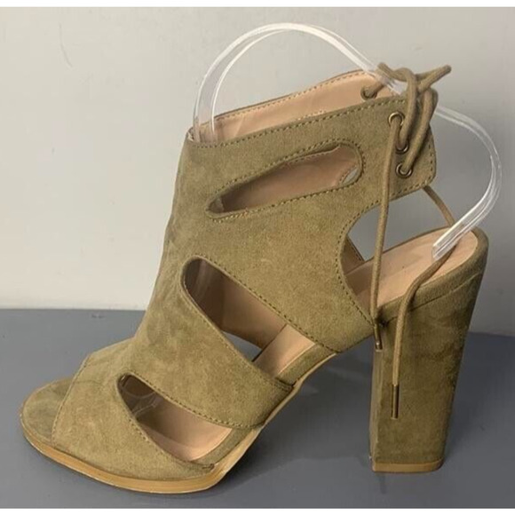 Mix No. 6 Olive Green Suede Cutout Block Heel Ankle Booties Size 9 - Picture 6 of 8